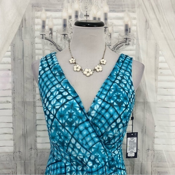 Tommy Hilfiger Blue Chiffon V Neck Maxi Dress High Low Sleeveless Faux Wrap NWT - Picture 4 of 13